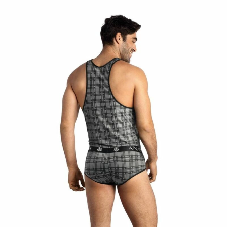 ANAIS MEN Balance Top L Black-Gray Checked Microfiber Sleeveless