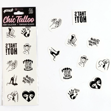 Secret Play Chic Tattoo Set - 10 Artistic Temporary Tattoos Kinky Collection