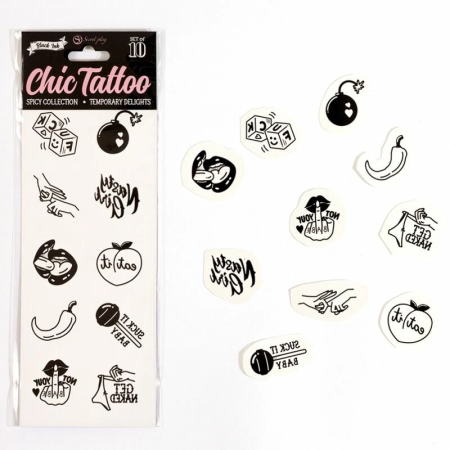 Secret Play Spicy Collection Set - 10 Temporary Tattoos, Multicolored