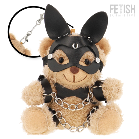 Fetish Submissive Mishka Plush Bear Model 5 with Bunny Mask and Chains