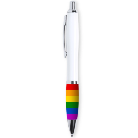 PRIDE White Ballpoint Pen with Multicolor LGBT Flag Print