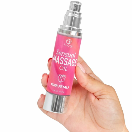 Secret Play Pink Petals Massage Oil 50ml - Rose Aroma, Airless Pump