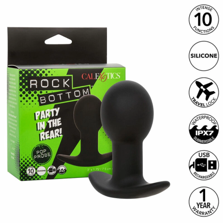 CalExotics Rock Bottom Silicone Black Vibrating Plug 10 Modes USB Rechargeable