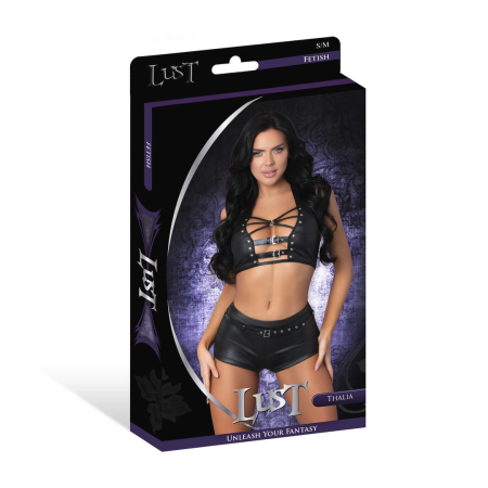 Magic Silk Thalia Halter Top & Shorts Set with Rings S/M Black