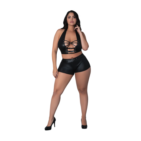 Magic Silk Thalia Halter Top & Shorts Set 2X Black - Studded Design