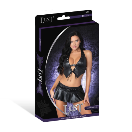 Magic Silk Seraphina Halter Vest Set Faux Leather Black L/XL