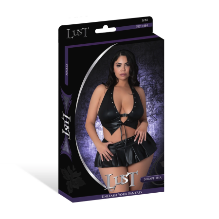 Magic Silk Seraphina Black Halter Vest Set with Skirt 2X Shiny Finish