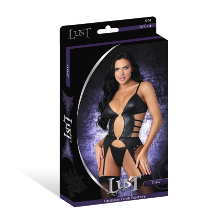 Magic Silk Kira Open Front Basque Set with Garters L/XL Black