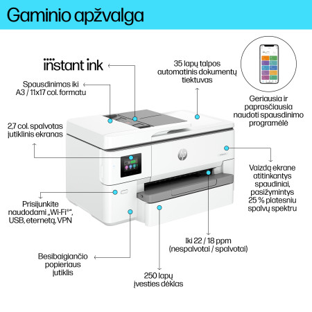 HP OfficeJet Pro Belaidis Visi Viename Spausdintuvas su Dvipusiu Spausdinimu