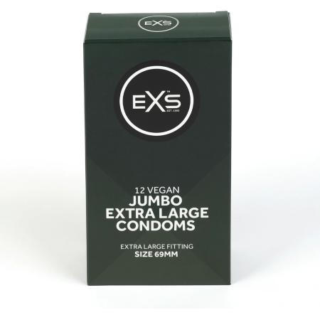 EXS Jumbo 12-Pack Wide Fit Latex Condoms 69mm Pre-Lubricated