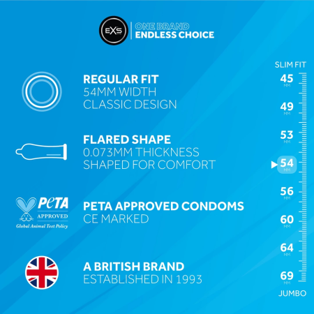 EXS Smiley Face Regular 12pcs - Vegan Latex Protection, 54mm Nominal Width