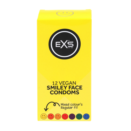 EXS Smiley Face Regular 12pcs - Vegan Latex Protection, 54mm Nominal Width