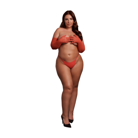 Obsessive Shimmering Opera Gloves Plus Size Red with Gold Accents