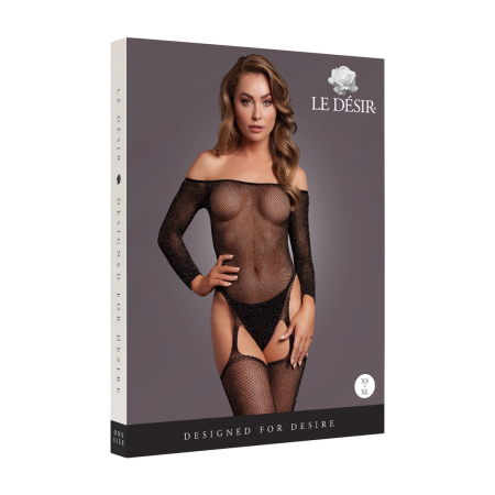 Leg Avenue Bodystocking Off-Shoulder Black Gold Glitter One Size