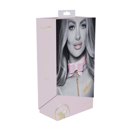 Ouch! Paris Collection Bonded Leather Collar & Leash Pink Iridescent