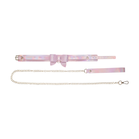 Ouch! Paris Collection Bonded Leather Collar & Leash Pink Iridescent