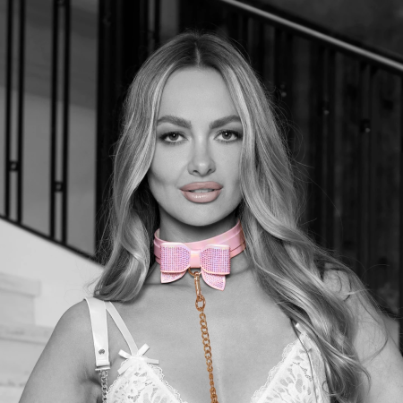 Ouch! Paris Collection Bonded Leather Collar & Leash Pink Iridescent