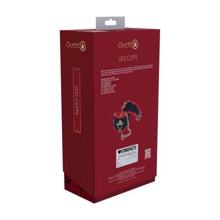 Ouch! Milan Collection Adjustable Leg Cuffs Black/Red Bonded Leather