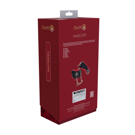 Ouch! Milan Collection Secure Handcuffs Black/Red, Bonded Leather, Fashion Finish