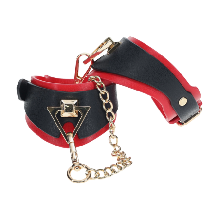 Ouch! Milan Collection Secure Handcuffs Black/Red, Bonded Leather, Fashion Finish