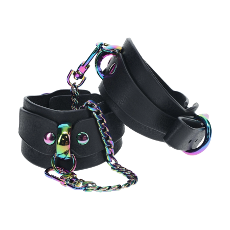 Ouch! Venice Collection Handcuffs Black Bonded Leather Iridescent Finish
