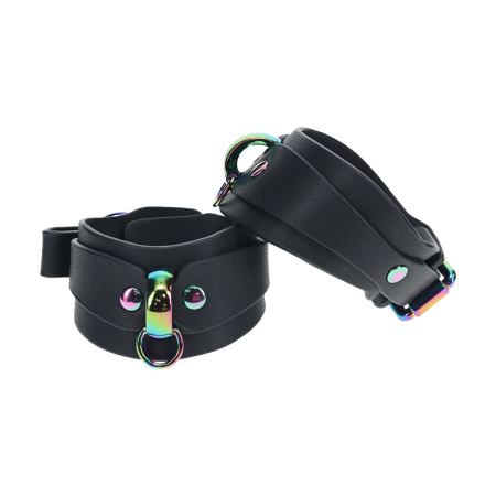 Ouch! Venice Collection Handcuffs Black Bonded Leather Iridescent Finish