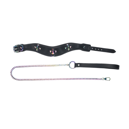Ouch! Venice Collection Black Adjustable Collar with Leash Set