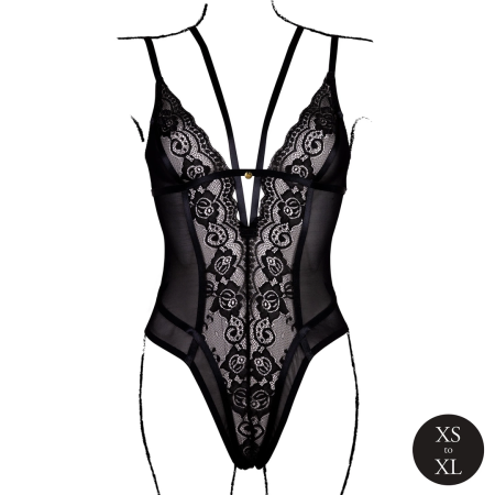 Obsessive Black Lace Bodysuit - Wireless, Adjustable, One Size