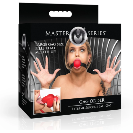 XR Brands Gag Order Silicone Ball Mouthguard Red Adjustable Strap 3.8”