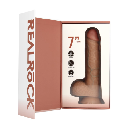 RealRock Vibrating Silicone Model 7 Inch Tan with Suction Cup and Harness