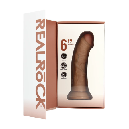 RealRock Vibrating Curved Model 6"/15.5 cm - Tan, Suction Cup & Harness