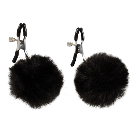 Magic Shiver Adjustable Nipple Clamps with Black Pom Pom Accents