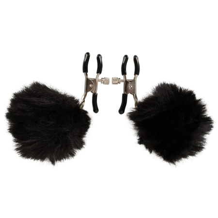 Magic Shiver Adjustable Nipple Clamps with Black Pom Pom Accents