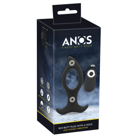 ANOS RC Cone Anal Plug with Hole & Dual Vibration, Black, 12 cm