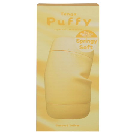 TENGA Puffy Intimate Device Custard Yellow Soft Silicone, 16.5 cm