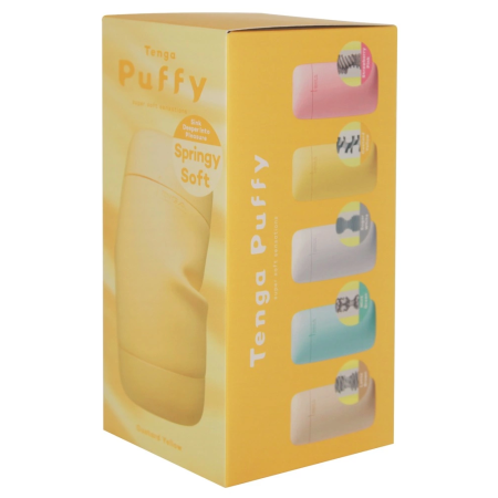 TENGA Puffy Intimate Device Custard Yellow Soft Silicone, 16.5 cm