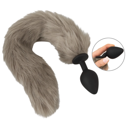 You2Toys Fluffy Tail Plug Grey - Silicone Model with Soft Faux Fur, 45 cm
