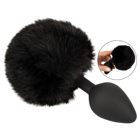 You2Toys Fluffy Tail Black M - Silicone Intimate Cone Plug with Faux Fur