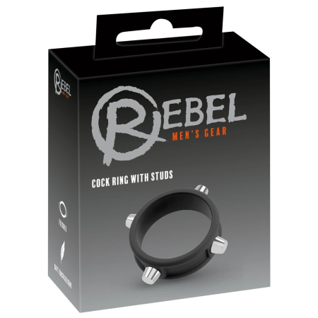 Rebel Silicone Ring with Metal Studs - Adjustable Black Intimate Accessory