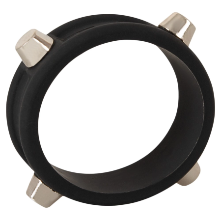 Rebel Silicone Ring with Metal Studs - Adjustable Black Intimate Accessory
