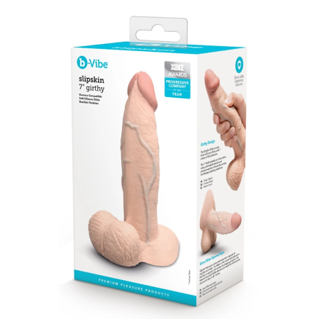 b-Vibe Slipskin 7" Girthy Silicone Model with Suction Base, Cream