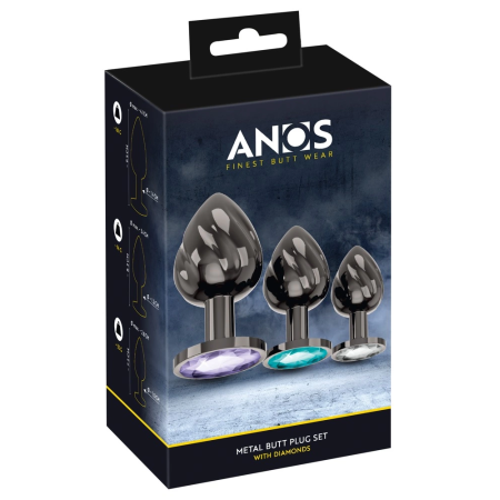 ANOS Metal Plug Set Diamond Trio - Spiral Shape, 3 Sizes, Multicolor Gems