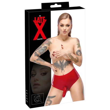 LateX High-Waist Latex Briefs Red M with Anatomical Silicone Extension