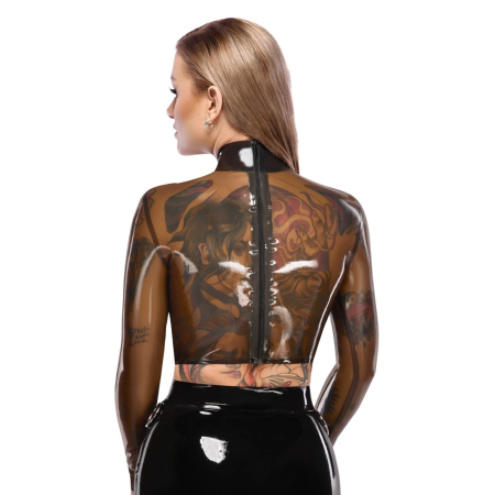LateX Crop Top 2XL Transparent Smoky Long Sleeve with Metal Detail