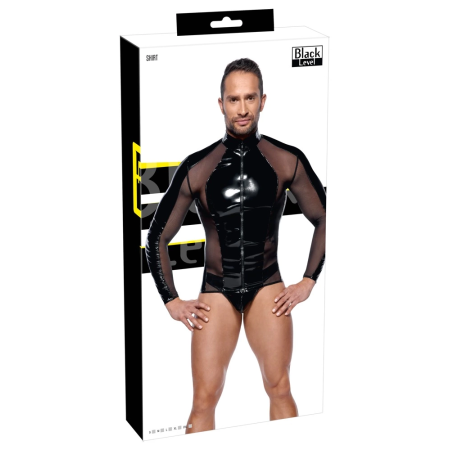 Black Level Men’s Vinyl Shirt XL with Mesh Inserts and 2-Way Zipper