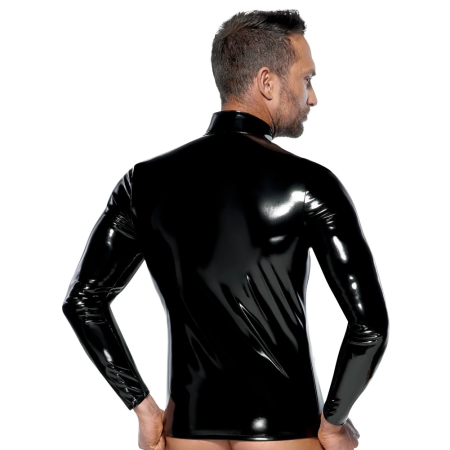 Black Level Men’s Vinyl Shirt M - Shiny Finish & Mesh Details