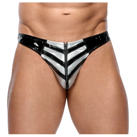 Black Level Vinyl Briefs for Men L Black & Silver Zip Detail