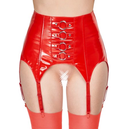 Black Level Vinyl Suspender Belt Red XL - Adjustable Wide Model