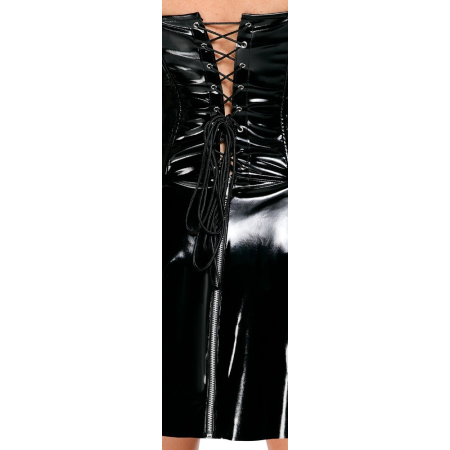 Black Level Vinyl Mini Dress S Corset Cut with Hooks, Shiny Black