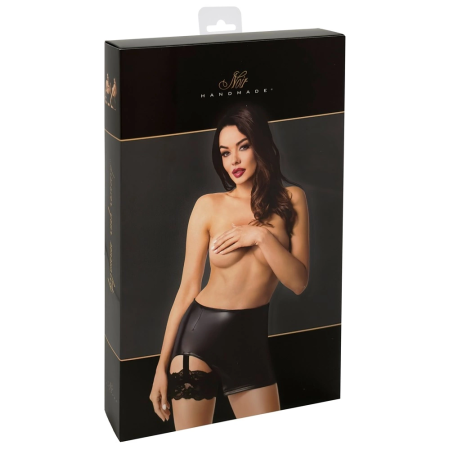 Noir Handmade Orgia Powerwetlook Mini Skirt with Lace Suspender, L